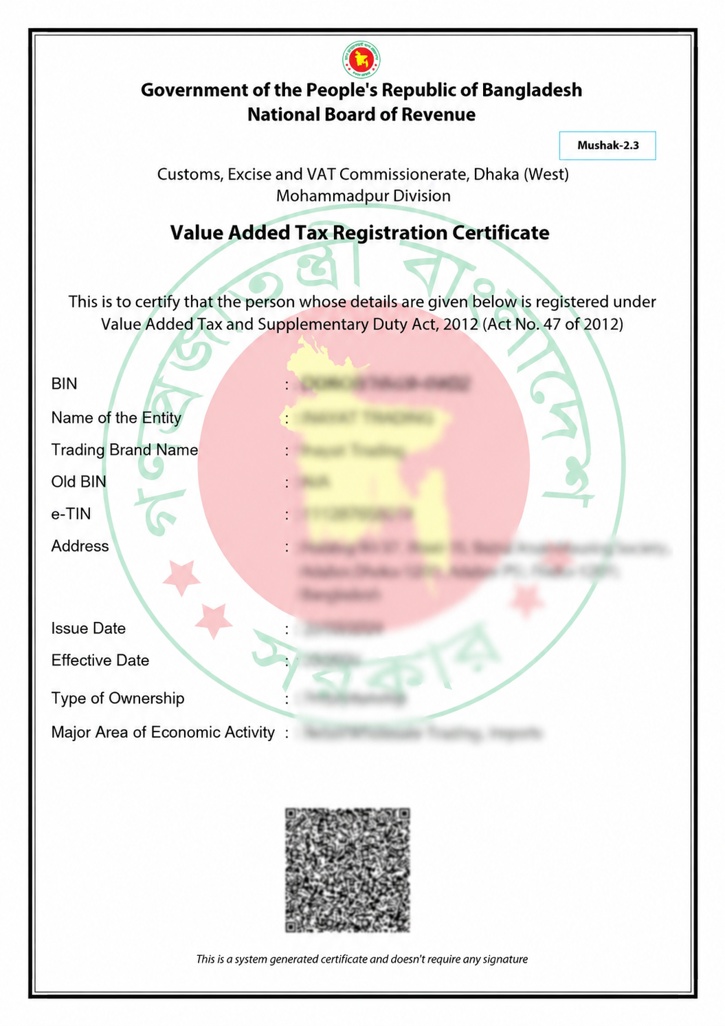 BIN Certificate